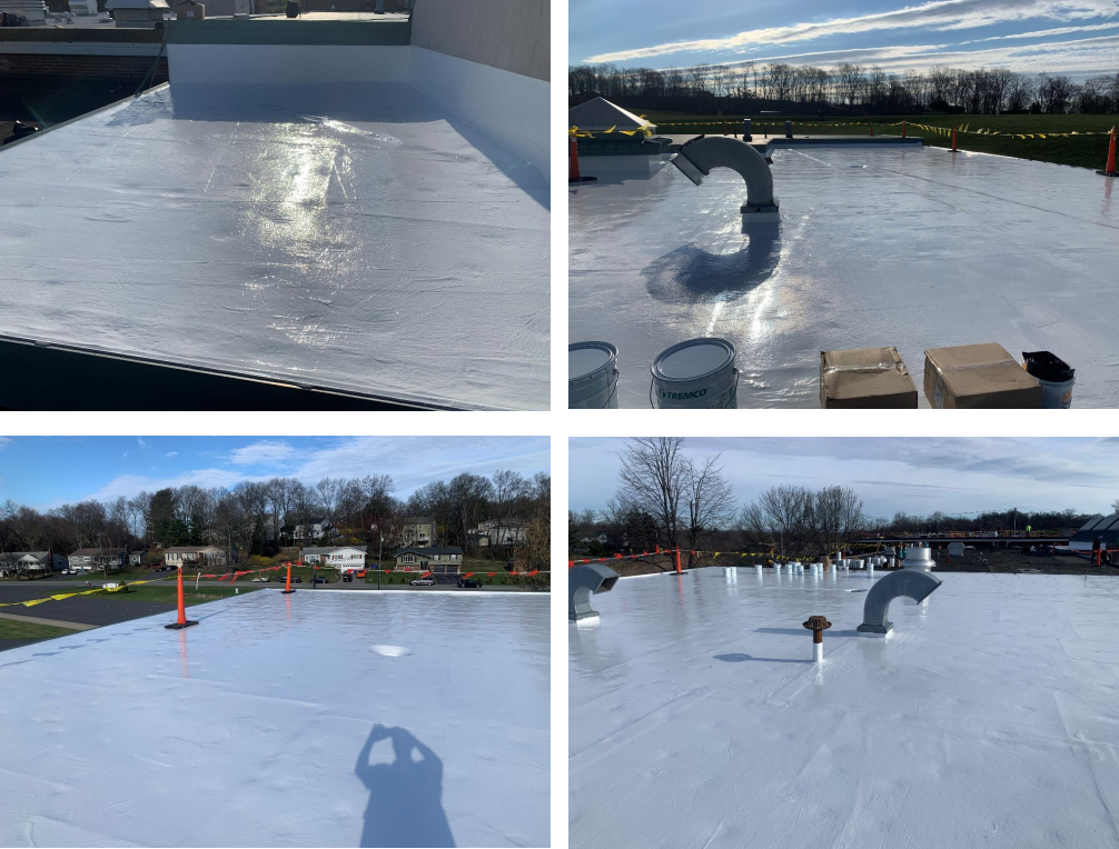 White coating on top of a flat roof.