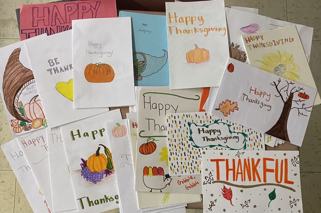 Thanksgiving cards written by the National Junior Honor Society. 