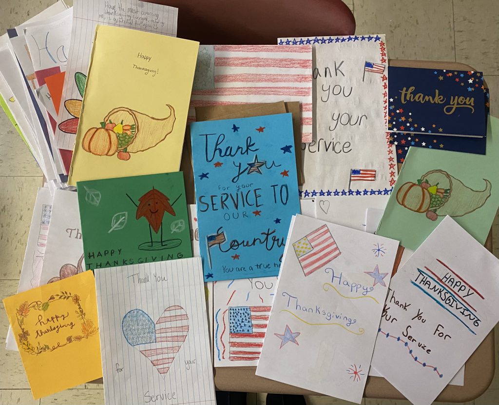 Thanksgiving cards written by the National Junior Honor Society for Veterans of Orange County. 