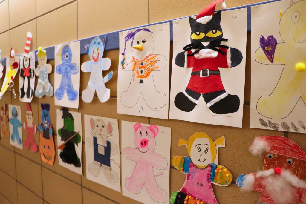 Storytime Gingerbread men in the halls of Scotchtown Elementary School