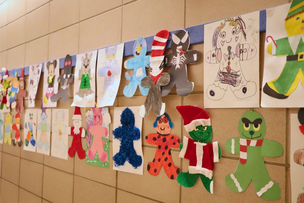 Storytime Gingerbread men in the halls of Scotchtown Elementary School