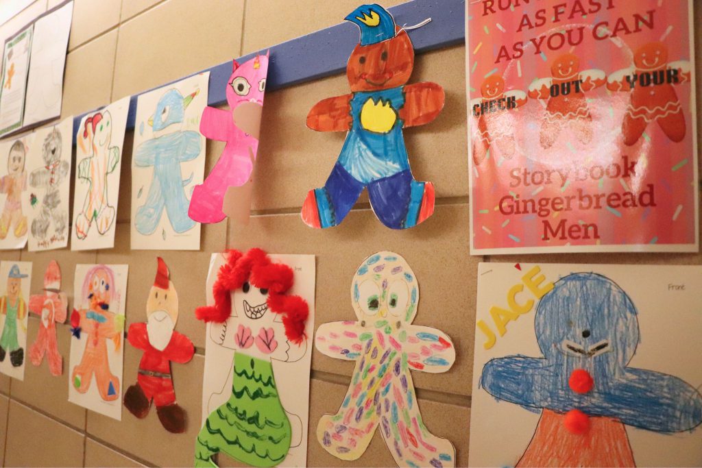 Storytime Gingerbread men in the halls of Scotchtown Elementary School