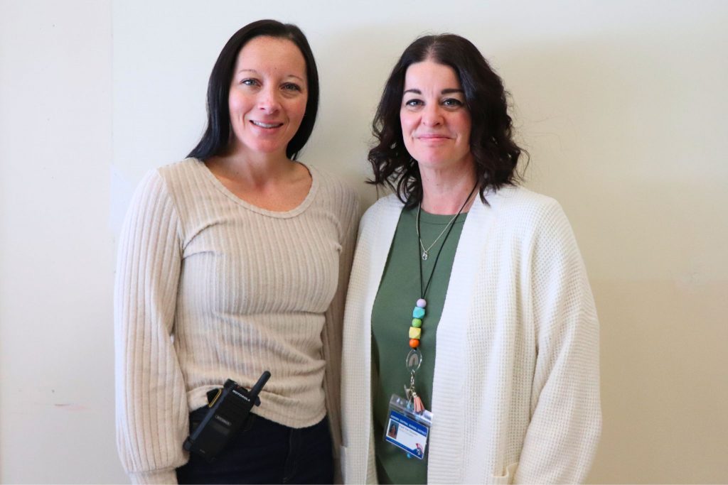 Two of Goshen's counselors, Tricia Sanders from Scotchtown Avenue School and Kaeli Van Eeuwen from Goshen Intermediate School standing together for a photo