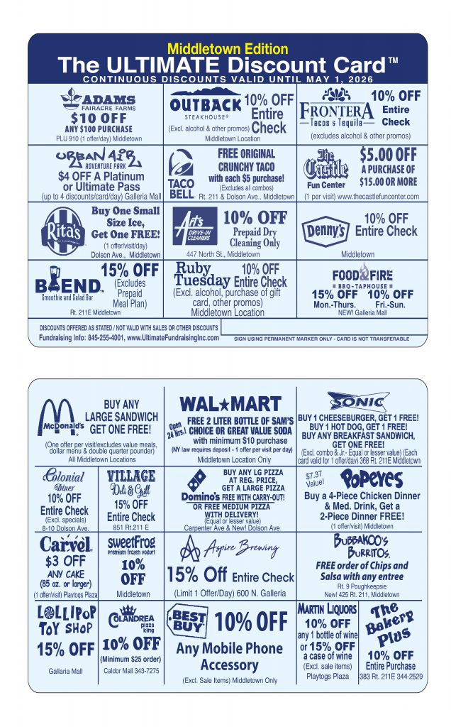 The Middletown Ultimate Discount Card and all the businesses that are offered on it. 